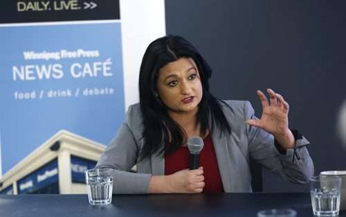 WAYNE GLOWACKI / WINNIPEG FREE PRESS Manitoba Liberal leader Rana Bokhari is interviewed by the Winnipeg Free Press editorial board at the  Winnipeg Free Press News Cafe Monday. March 7 2016