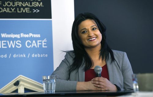 WAYNE GLOWACKI / WINNIPEG FREE PRESS Manitoba Liberal leader Rana Bokhari is interviewed by the Winnipeg Free Press editorial board at the  Winnipeg Free Press News Cafe Monday. March 7 2016