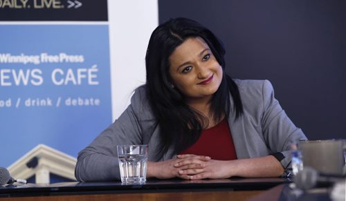 WAYNE GLOWACKI / WINNIPEG FREE PRESS       Manitoba Liberal leader Rana Bokhari is interviewed by the Winnipeg Free Press editorial board at the   Winnipeg Free Press News Cafe Monday. March 7 2016