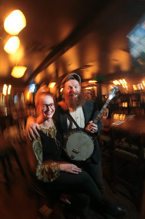 PHIL HOSSACK / WINNIPEG FREE PRESS Irish musician Ross McKernan and his Canadian girlfriend Lisa pose Monday evening at Fionn MacCool's. See Dave Sanderson's St Patrick's Day feature. March 7, 2016