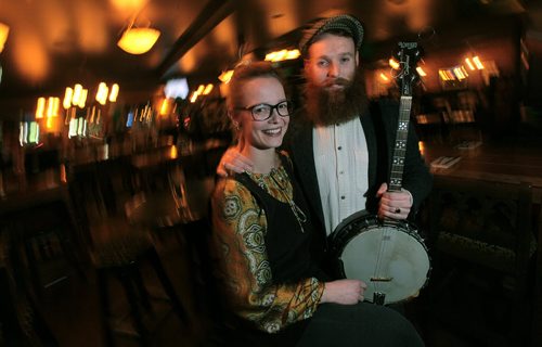 PHIL HOSSACK / WINNIPEG FREE PRESS Irish musician Ross McKernan and his Canadian girlfriend Lisa pose Monday evening at Fionn MacCool's. See Dave Sanderson's St Patrick's Day feature. March 7, 2016