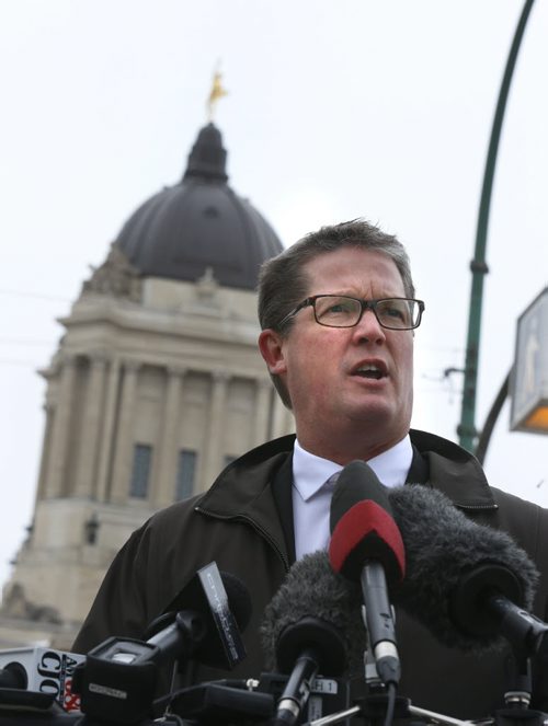 WAYNE GLOWACKI / WINNIPEG FREE PRESS  Tim Scott, vice president Marketing and Sales with CAA Manitoba in front of the Manitoba Legislative building to launch CAA's 5th Annual Worst Roads Campaign. Kevin Rollason story March 9 2016