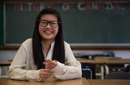 MIKE DEAL / WINNIPEG FREE PRESS Sisler High School student Jia Garcia was one of two students to score 100% on Historica Canada's 2015-2016 Citizenship Challenge winning an all-expenses paid trip to Ottawa. 160309 - Wednesday, March 09, 2016