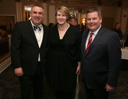 JASON HALSTEAD / WINNIPEG FREE PRESS  Robert Backman, Tracy Graham (CFO of Manitoa Liquor and Lotteries), and Jon Lyon (HSC Foundation president and CEO) at the Health Sciences Centre Foundation's sixtth annual Savour: Wine and Food Experience on Feb. 27, 2016 at the Metropolitan Entertainment Centre. (See Social Page)