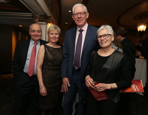 JASON HALSTEAD / WINNIPEG FREE PRESS  L-R: Ben Stockwell, Carol Stockwell (former board member of the HSC Foundation), Dr. Michael West (HSC neurosurgeon) and Lydia West at the Health Sciences Centre Foundation's sixtth annual Savour: Wine and Food Experience on Feb. 27, 2016 at the Metropolitan Entertainment Centre. (See Social Page)