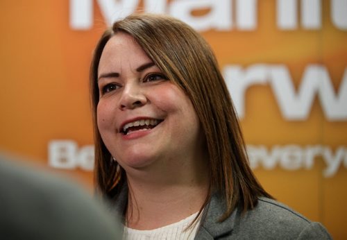 RUTH BONNEVILLE / WINNIPEG FREE PRESS Ron Lemieux welcomes Roxane Dupuis as the new NDP candidate for Dawson Trail at NDP office Thursday. March 10, 2016