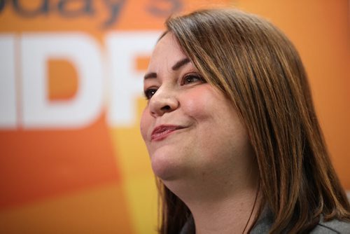 RUTH BONNEVILLE / WINNIPEG FREE PRESS Roxane Dupuis smiles after becoming the new NDP candidate for Dawson Trail at NDP office Thursday. March 10, 2016