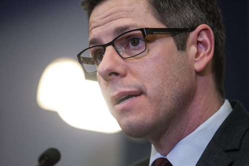 MIKE DEAL / WINNIPEG FREE PRESS Winnipeg Mayor Bowman talks about the retirement of Winnipeg Police Chief Devon Clunis at the Public Safety Building on, Thursday, March 10, 2016. 160310 - Thursday, March 10, 2016