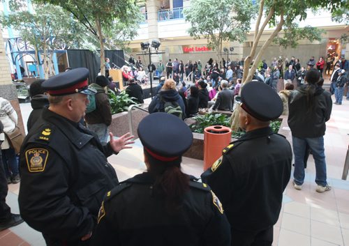 JOE BRYKSA / WINNIPEG FREE PRESS  Veteran - Elder Joseph Meconse was kicked out of Portage Place in Feb of this year, today there was a gathering in the mall to honour the elder- full house in mall for Elder Joseph Meconse formal apology-  March 11, 2016.(See Jen Zoratti story)