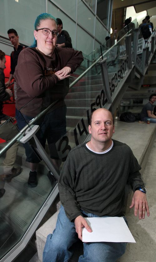 PHIL HOSSACK / WINNIPEG FREE PRESS Two Winnipeggers Teresa and Kent Klostreich, are beginning a circle of reason, a group to bring together atheists and people of faith in discussions. They're seen here at the U of M's Engineering Artrim. See Brenda Suderman's story. March 11, 2016    Subjects:   March 11, 2016