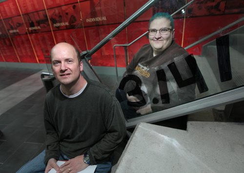 PHIL HOSSACK / WINNIPEG FREE PRESS Two Winnipeggers Teresa and Kent Klostreich, are beginning a circle of reason, a group to bring together atheists and people of faith in discussions. They're seen here at the U of M's Engineering Artrim. See Brenda Suderman's story. March 11, 2016    Subjects:   March 11, 2016