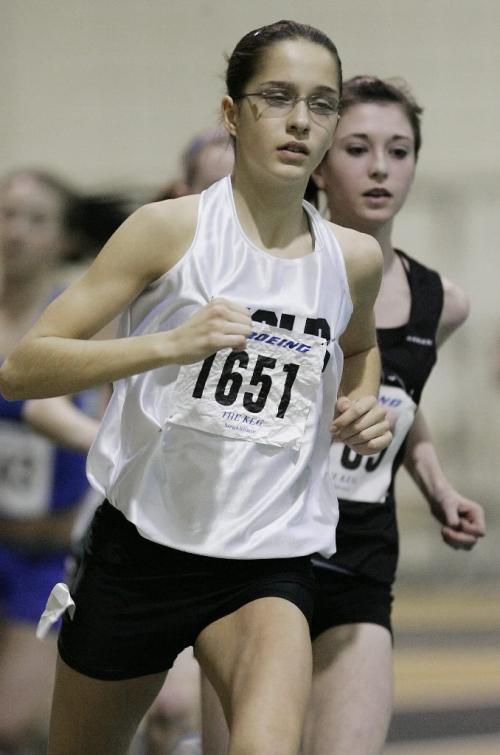John Woods / Winnipeg Free Press / February 29, 2008- 080229  - Carly Paracholski (1651) of Sisler High School leads the pack in the Women 1500m Midget Finals at the 2008 Boeing Indoor Classic at the U of Manitoba Friday February 29/08.