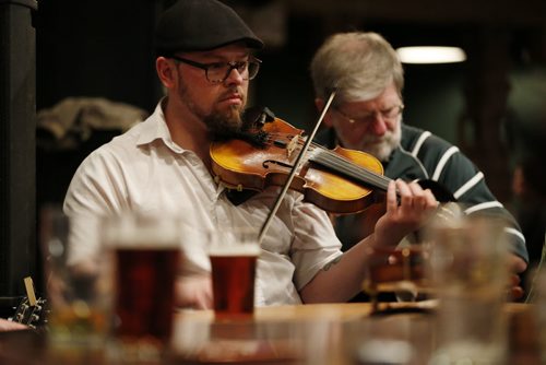 JOHN WOODS / WINNIPEG FREE PRESS Musician Dale Brown and other celtic musicians and dancers practice at Shannon's Irish Pub on Carlton Monday, March 13, 2016. Re: Sanderson