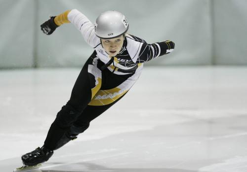 John Woods / Winnipeg Free Press / March 2, 2008- 080302  - Elise MacDonald (369) skates in the Juvenile Female 500m final at the Manitoba Short Track Speed Skating Championships at the Pioneer Arena Sunday March 2, 2008.