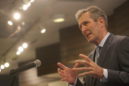 JOE BRYKSA / WINNIPEG FREE PRESS  PC leader Brian Pallister  speaks kicking off the 2106 election campaign at the PC candidate Mamadou Ka on Marion St in Winnipeg with his wife Esther  -  March 16, 2016.(See Larry Kusch story)