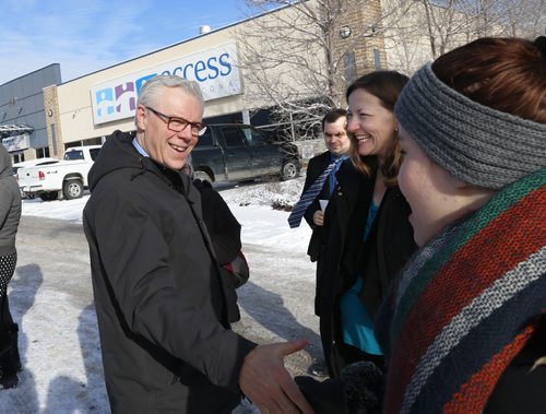 WAYNE GLOWACKI / WINNIPEG FREE PRESS  Premier Greg Selinger meets with supporters and candidates before his NDP health policy announcement in front of the WRHA Access Transcona Thursday morning.  Kristin Annable  story March17 2016
