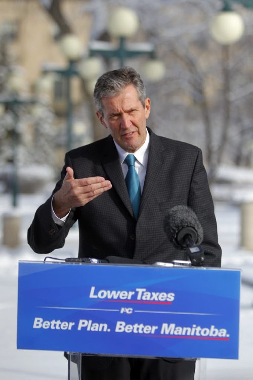 BORIS MINKEVICH / WINNIPEG FREE PRESS NDP hid from transparency says PC Leader Brian Pallister at a press conference this morning. Photo taken March 17, 2016