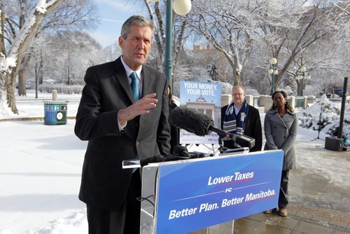 BORIS MINKEVICH / WINNIPEG FREE PRESS NDP hid from transparency says PC Leader Brian Pallister at a press conference this morning. Photo taken March 17, 2016