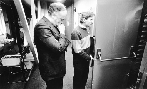 PHIL HOSSACK / WINNIPEG FREE PRESS  Howard Pawley pauses before addressing crowd at Riddel Hall. March 12, 1988  1988 Manitoba Provincial Election