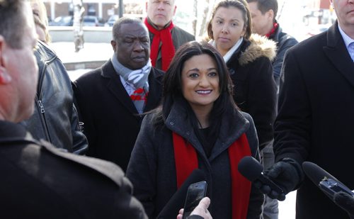 BORIS MINKEVICH / WINNIPEG FREE PRESS MB Liberal leader Rana Bokhari at a morning press conference at Osborne and Stradbrook. Announcement was about ambulances being free for seniors. Photo taken March 17, 2016