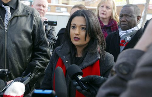 BORIS MINKEVICH / WINNIPEG FREE PRESS MB Liberal leader Rana Bokhari at a morning press conference at Osborne and Stradbrook. Announcement was about ambulances being free for seniors. Photo taken March 17, 2016