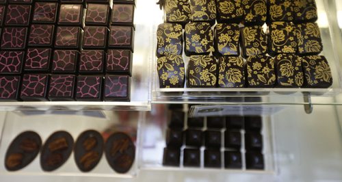 WAYNE GLOWACKI / WINNIPEG FREE PRESS  Just a few of the many chocolate creations behind the counter at Decadence Chocolates.   Gord Sinclair  story March 17 2016