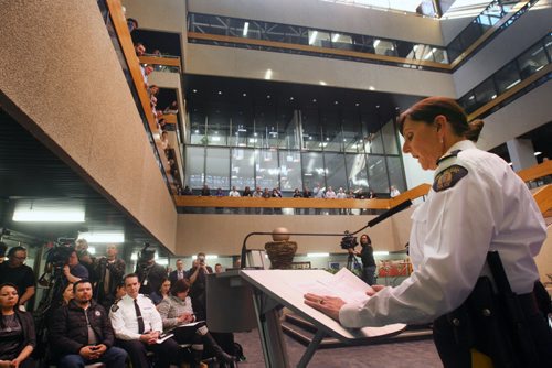 JOE BRYKSA / WINNIPEG FREE PRESS  RCMP announced they have arrested a 15 yr old male youth from Garden Hill First Nation (GHFN) in the death of 11 yr old Teresa Casandra Robinson whos remains were discovered May 11, 2015 in GHFR Supt. Paulette Freill, Acting Criminal Operations Officer for Manitoba at news conference RCMP D Division in Winnipeg, March 18, 2016.(See Mike McIntyre story)