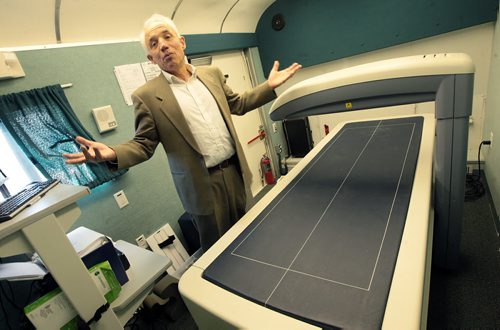 PHIL HOSSACK / WINNIPEG FREE PRESS Peter Jones, Head of the Richardson Centre for Functional Foods and Nutraceuticals shows off the interior of a new research bus, which includes a body scanner among other testing equipment. See Shamona Harnett's feature.  MARCH 18, 2016