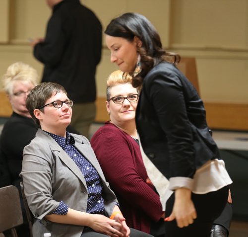 TREVOR HAGAN / WINNIPEG FREE PRESS Tyler Pearce, left, and Nahanni Fontaine at the NDP leadership nominations for St.Johns, Saturday, March 19, 2016.