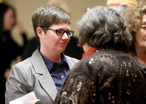 TREVOR HAGAN / WINNIPEG FREE PRESS Tyler Pearce, left, at the NDP leadership nominations for St.Johns, Saturday, March 19, 2016.