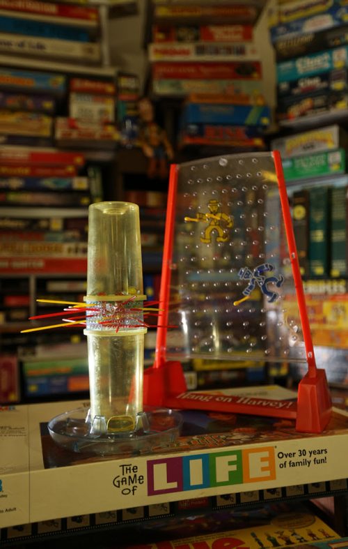 TREVOR HAGAN / WINNIPEG FREE PRESS Classic games, KERPLUNK and Hang on Harvey, in the Mulvey flea market booth owned Rusty , Saturday, March 19, 2016. For Dave Sanderson 49.9 story