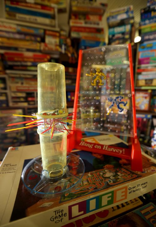 TREVOR HAGAN / WINNIPEG FREE PRESS Classic games, KERPLUNK and Hang on Harvey, in the Mulvey flea market booth owned Rusty , Saturday, March 19, 2016. For Dave Sanderson 49.9 story