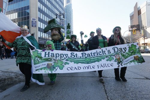 JOHN WOODS / WINNIPEG FREE PRESS People take part in the annual St Patrick's Day Parade in Winnipeg Saturday, March 19, 2016.