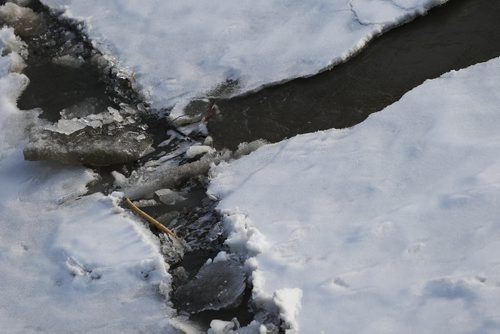 JOHN WOODS / WINNIPEG FREE PRESS Ice breaks up on the Assiniboine River in Winnipeg Sunday, March 20, 2016.