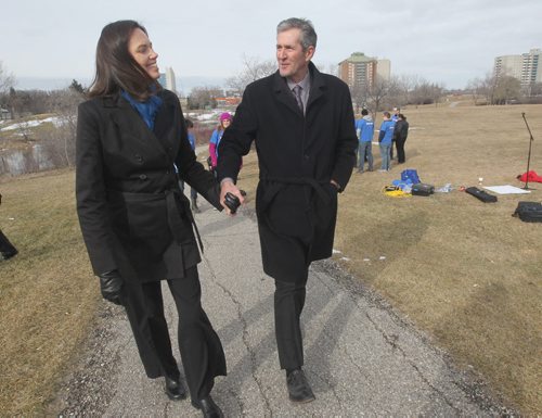 JOE BRYKSA / WINNIPEG FREE PRESS  PC Leader Brian Pallister  with his wife Esther after his heath care announcement near the Grace Hospital in Winnipeg Monday, March 21, 2016.(See Larry Kusch story)