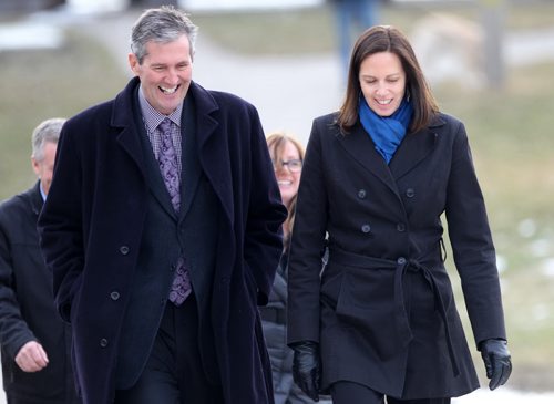JOE BRYKSA / WINNIPEG FREE PRESS  PC Leader Brian Pallister with his wife Esther arrive at heath care announcement near the Grace Hospital in Winnipeg Monday, March 21, 2016.(See Larry Kusch story)