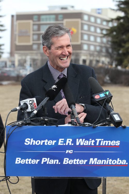 JOE BRYKSA / WINNIPEG FREE PRESS  PC Leader Brian Pallister  at Heathcare announcement near the Grace Hospital  , March 21, 2016.(See Larry Kusch story)