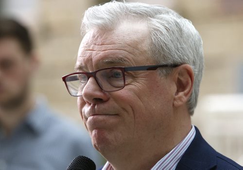 WAYNE GLOWACKI / WINNIPEG FREE PRESS  Premier Greg Selinger answers media questions after making his NDP announcement on advanced education at the University of Manitoba, Bannatyne Campus - Brodie Centre Monday morning.¤  Nick Martin story.   March 21 2016