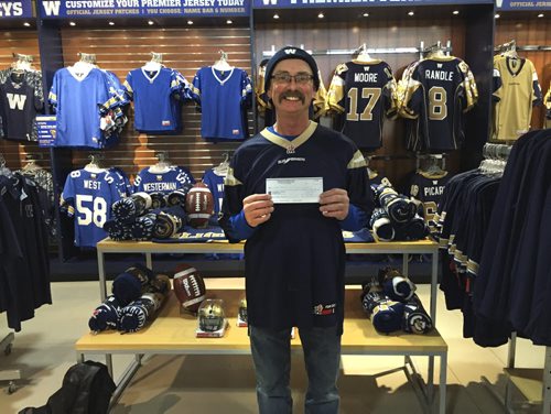 SUPPLIED     Winnipeg Blue Bombers 50/50 winner  November 29th, 103rd Grey Cup & Grey Cup Festival:  Status: Claimed by Charles Ritchot Winning Number: W-551531 Winning Amount: $178,748