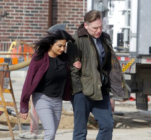 BORIS MINKEVICH / WINNIPEG FREE PRESS Manitoba Liberals to Make Infrastructure Announcement. Rana Bokhari and Mb Liberal candidate Ian McCausland, Assiniboia riding,  walk away after the presser near Broadway and Furby (Northwest Corner). Photo taken March 21th, 2016