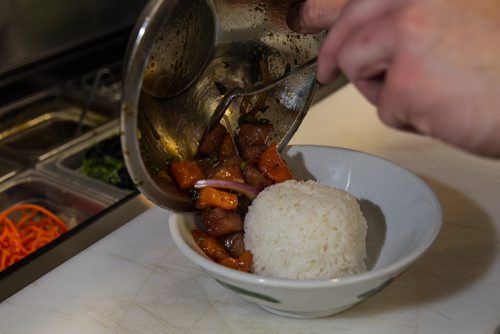 MIKE DEAL / WINNIPEG FREE PRESS Chosabi Asian Eatery 100A King Street Preparation of a Poké Bowl. 160321 - Monday, March 21, 2016