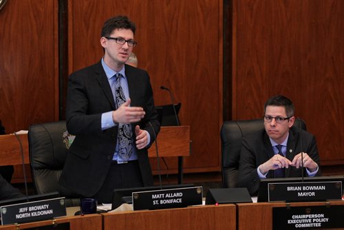 MIKE DEAL / WINNIPEG FREE PRESS  Councillor Matt Allard talks during debate before voting for the City of Winnipeg operating budget for 2016.  160322 March 22, 2016