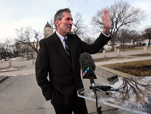 PHIL HOSSACK / WINNIPEG FREE PRESS Conservative leader Brian Pallister comments on the Federal Budget Tuesday afternoon. See story. March 22, 2016