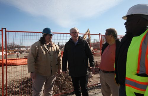 RUTH BONNEVILLE / WINNIPEG FREE PRESS  Greg Selinger chats with those attending his press conference at construction site at Red River College, Notre Dame campus after announcing new spending for more construction jobs in Manitoba at presser Wedesday.   March 23, 2016