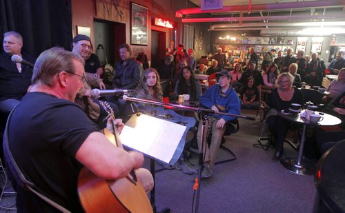 BORIS MINKEVICH / WINNIPEG FREE PRESS Vinyl Revival - for photo page on the store's open mic night every Wednesday. It's a really cool vibe/atmosphere. It usually gets about 50-60 people. Fred Narozniak performs to the packed house. Photo taken March 23, 2016