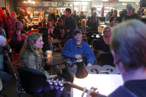 BORIS MINKEVICH / WINNIPEG FREE PRESS Vinyl Revival - for photo page on the store's open mic night every Wednesday. It's a really cool vibe/atmosphere. It usually gets about 50-60 people. Fred Narozniak performs to the packed house. Photo taken March 23, 2016