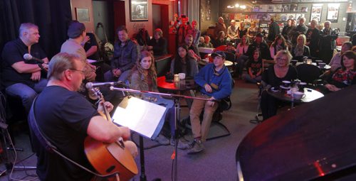 BORIS MINKEVICH / WINNIPEG FREE PRESS Vinyl Revival - for photo page on the store's open mic night every Wednesday. It's a really cool vibe/atmosphere. It usually gets about 50-60 people. Fred Narozniak performs to the packed house. Photo taken March 23, 2016