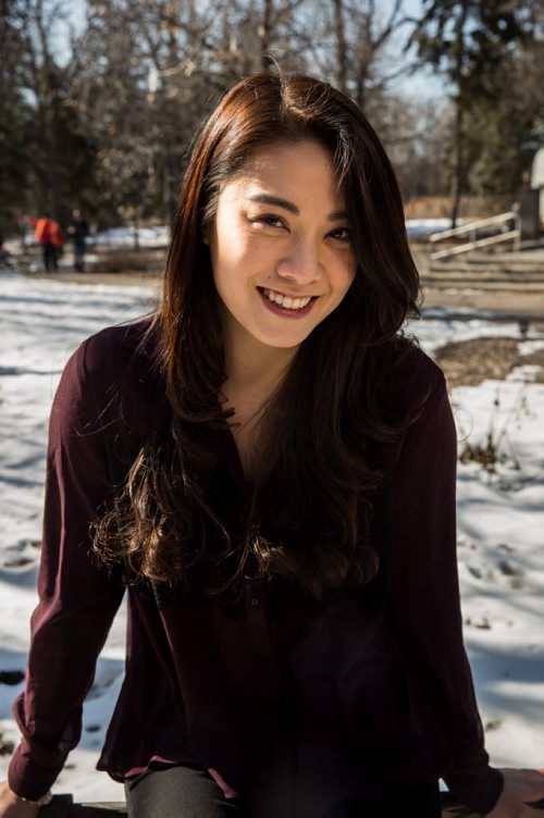 MIKE DEAL / WINNIPEG FREE PRESS Actress Bernice Liu on the last day of filming for the feature film Stegman is Dead took place in the Leo Mol garden at Assiniboine Park Wednesday. 160323 - Wednesday, March 23, 2016