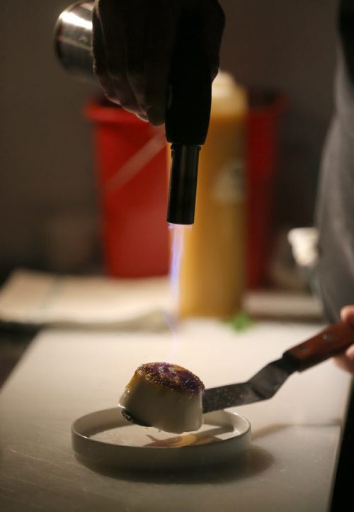 TREVOR HAGAN / WINNIPEG FREE PRESS Sous Chef, Matt Edmond, preparing Coconut Star Anise Pot de Creme, at Maque, Friday, March 25, 2016. For Barley Kives review.