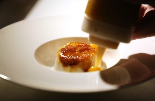 TREVOR HAGAN / WINNIPEG FREE PRESS Sous Chef, Matt Edmond, preparing Coconut Star Anise Pot de Creme, at Maque, Friday, March 25, 2016. For Barley Kives review.